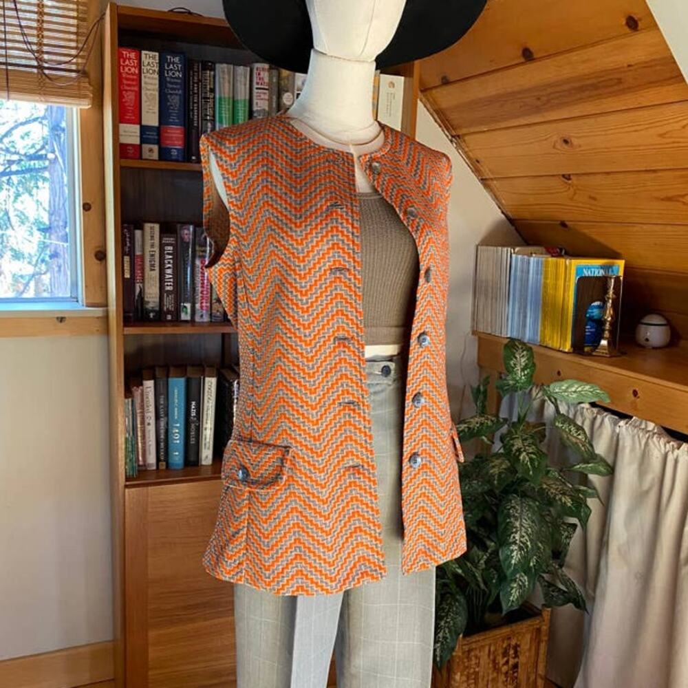 Vintage 1970s Vest Orange - Picture 3 of 12